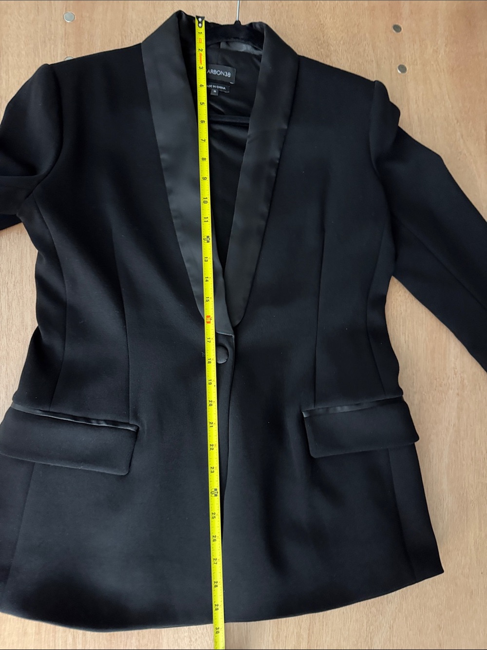 Carbon38 Black Satin-Trim Single-Button Blazer - Picture 11 of 12